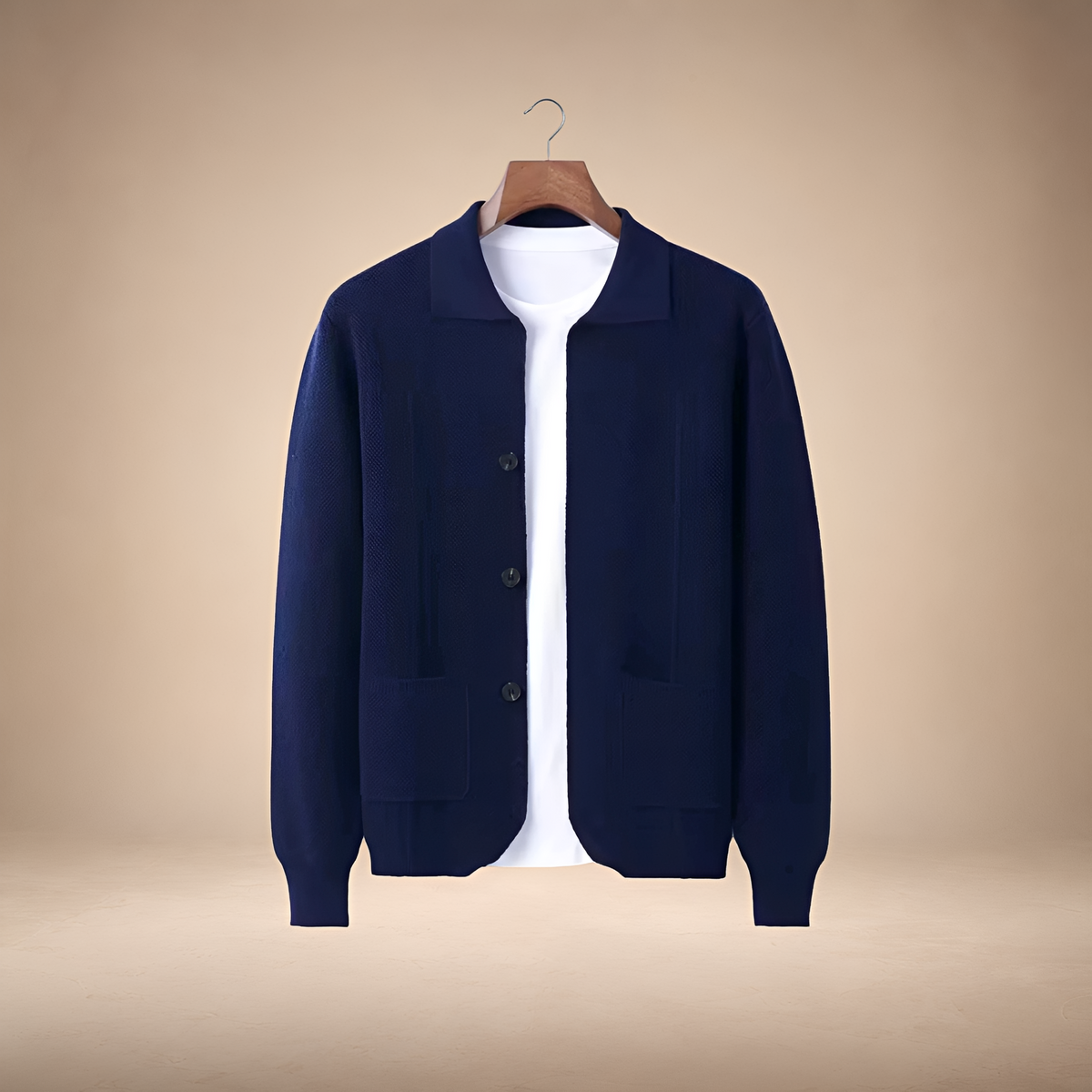 Men's Button-Up Cardigan - Casual Style, Patch Pockets, Relaxed Fit