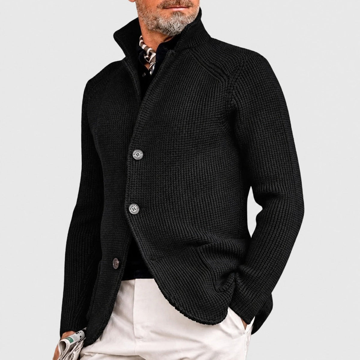 Men's Cardigan - Button Closure with Shawl Collar and Regular Fit