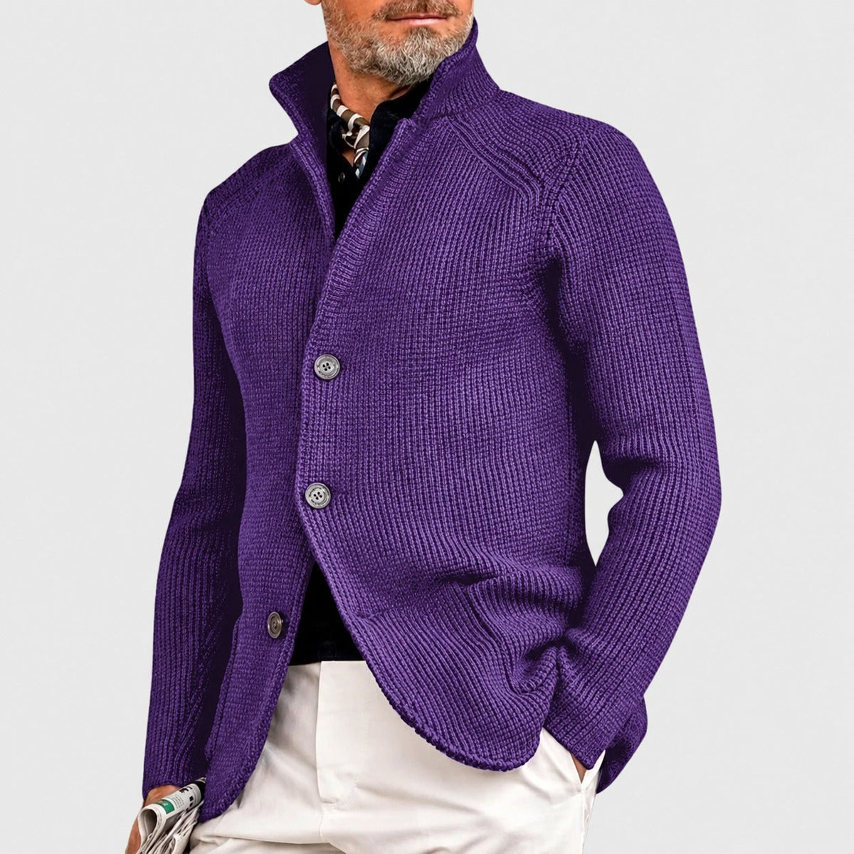 Men's Cardigan - Button Closure with Shawl Collar and Regular Fit