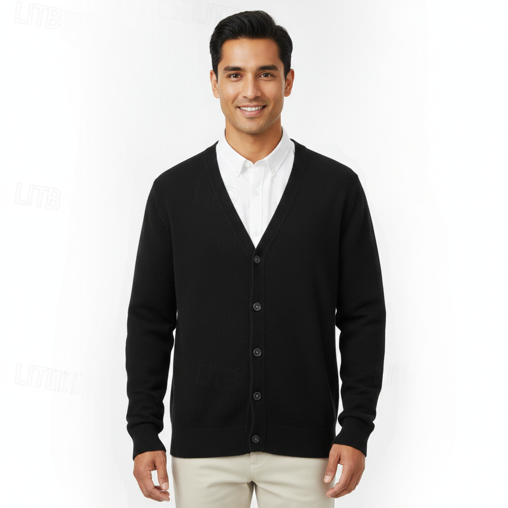 Men's Cardigan - V-Neck, Button Closure, Regular Fit