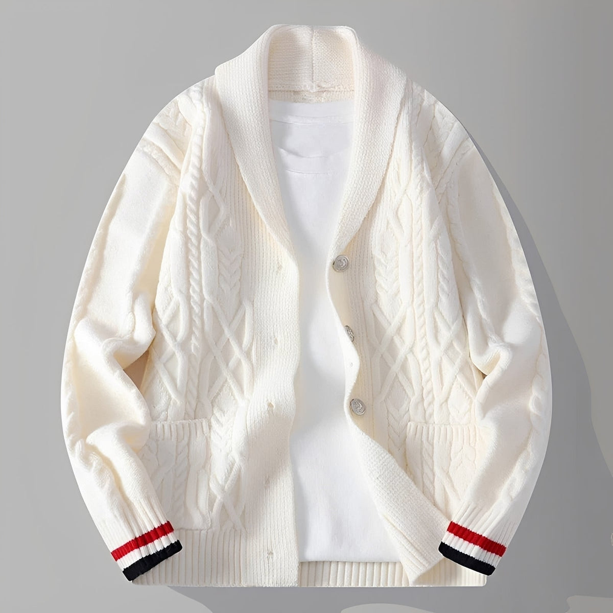 Men's Cardigan with Button Closure and Pockets - Relaxed Fit