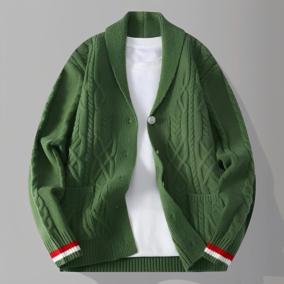 Men's Cardigan with Button Closure and Pockets - Relaxed Fit