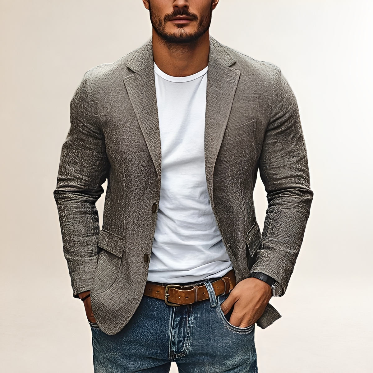 Men's Casual Notch Lapel Blazer - Single-Breasted, Slim Fit