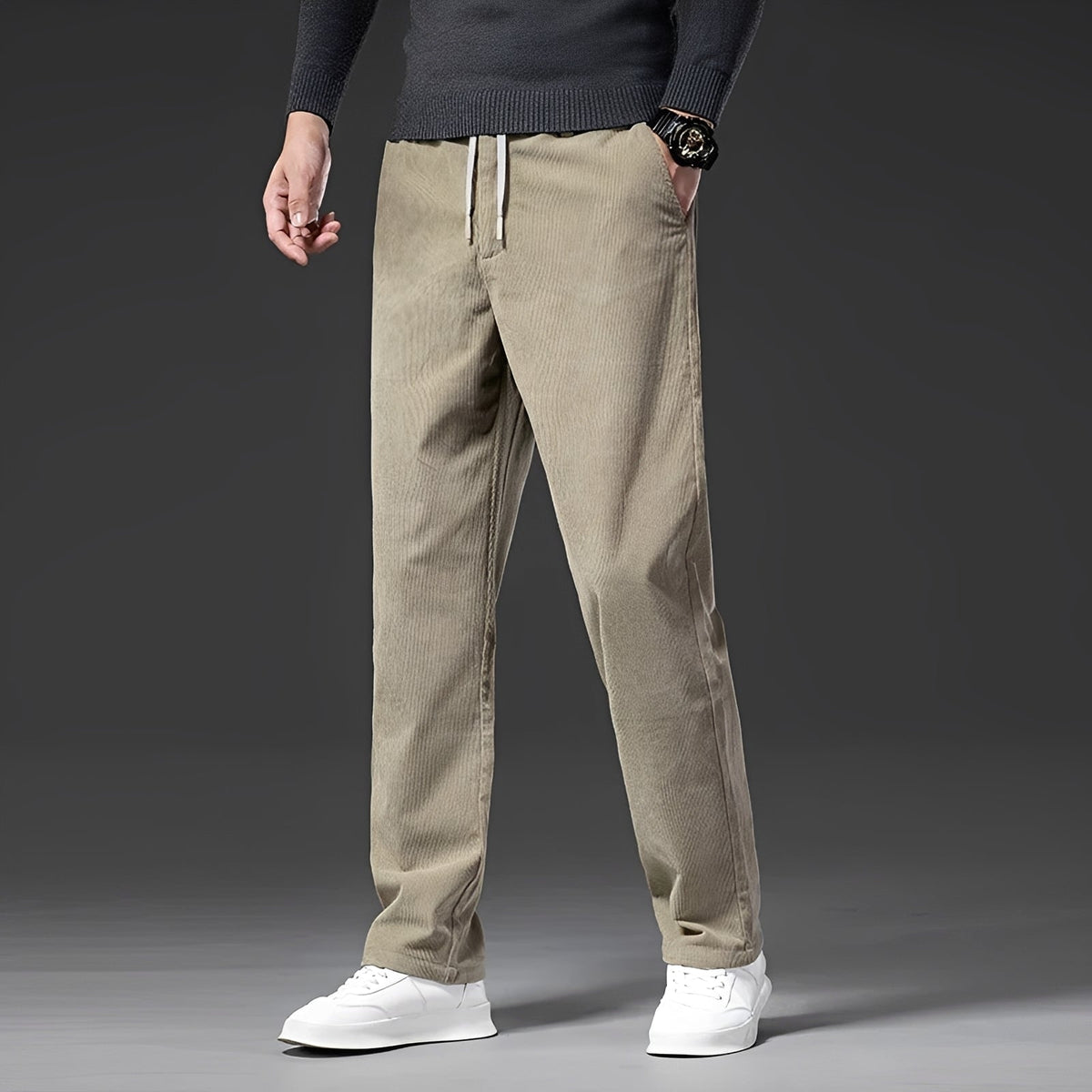 Men's Casual Pants with Adjustable Waistband - Straight-Leg Design
