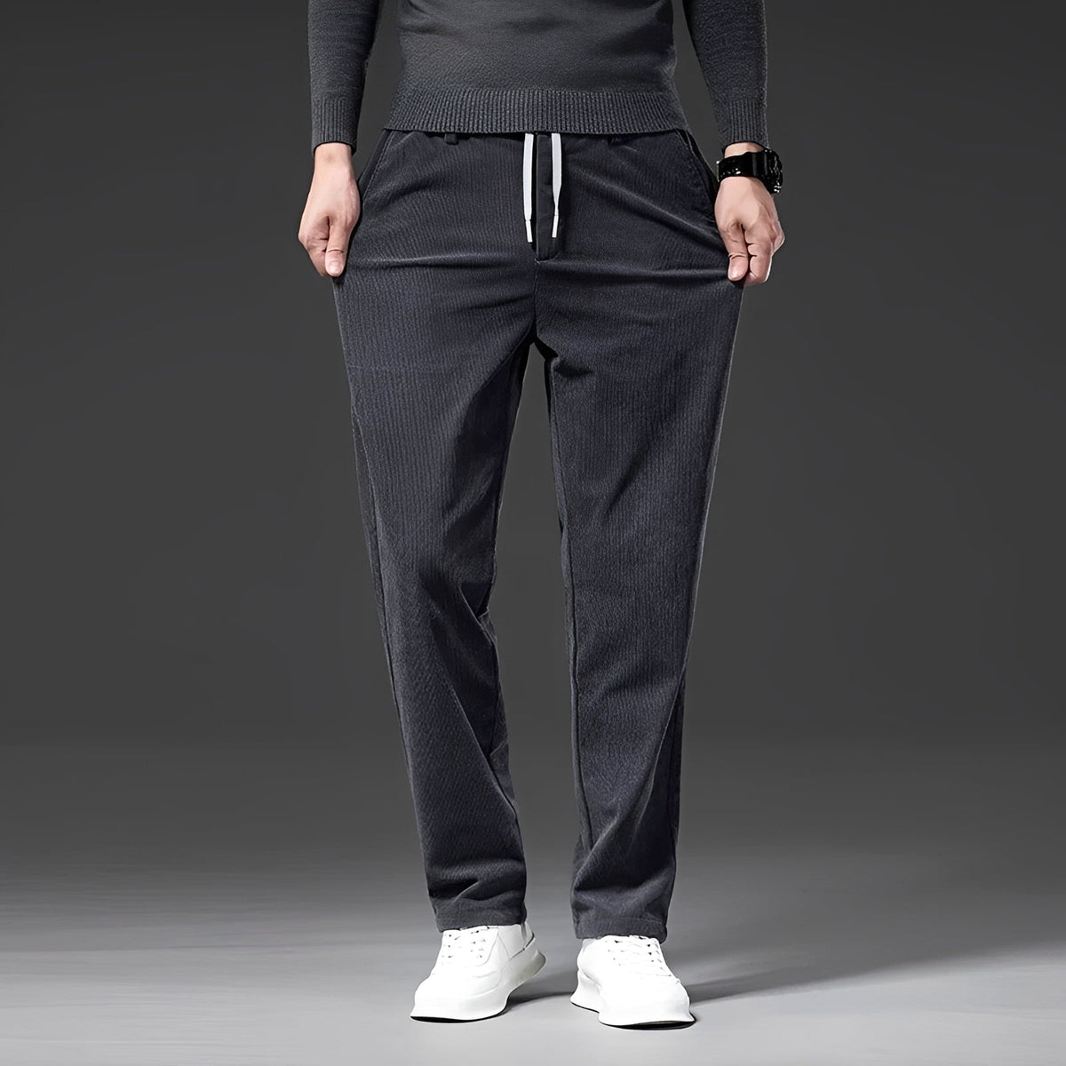 Men's Casual Pants with Adjustable Waistband - Straight-Leg Design