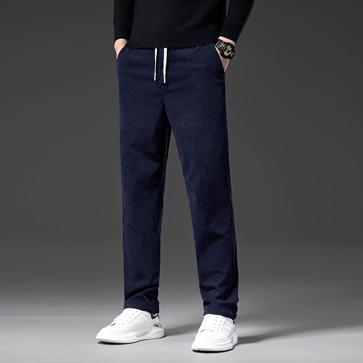 Men's Casual Pants with Adjustable Waistband - Straight-Leg Design