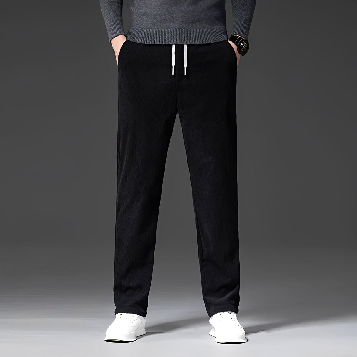 Men's Casual Pants with Adjustable Waistband - Straight-Leg Design