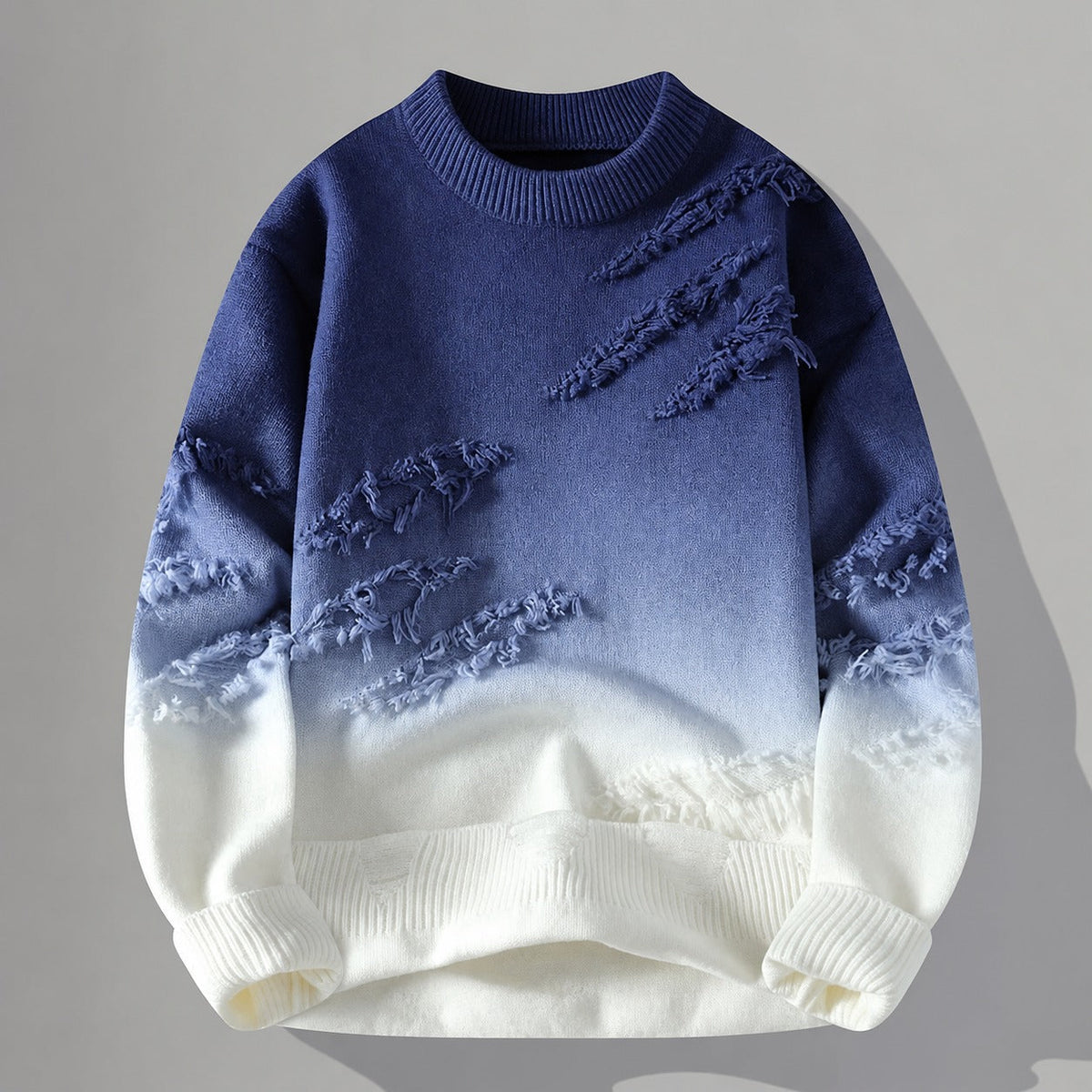 Men's Distressed Pullover - Tonal Gradient with Frayed Detailing