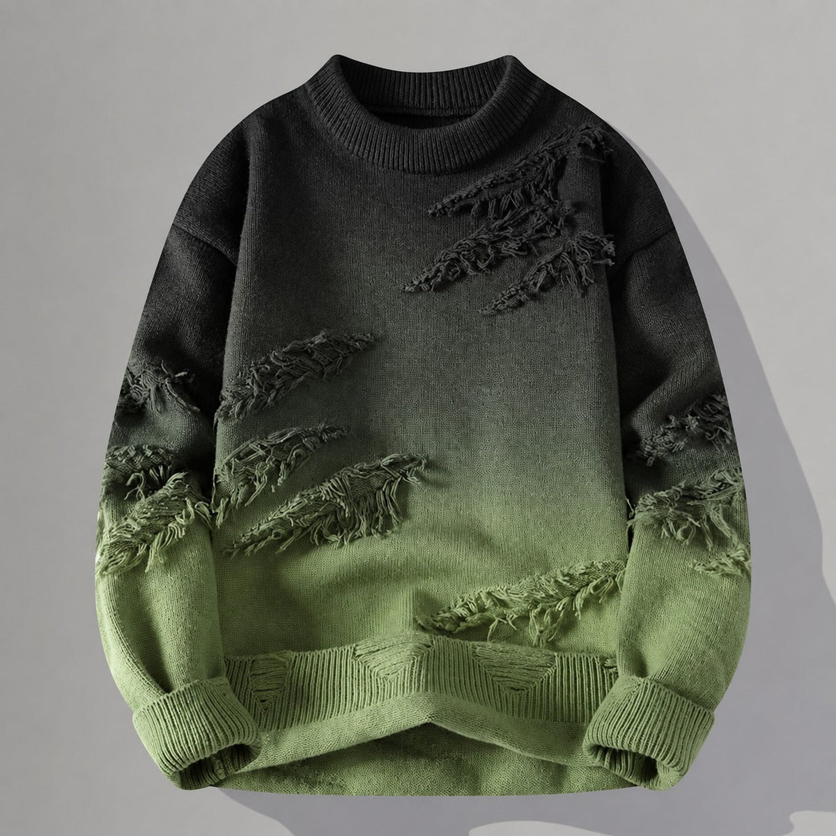 Men's Distressed Pullover - Tonal Gradient with Frayed Detailing