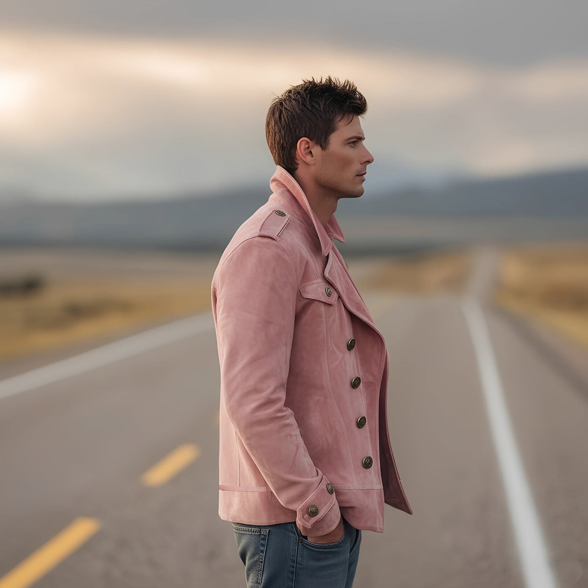 Men's Double-Breasted Peacoat Jacket with Epaulettes - Classic Fit