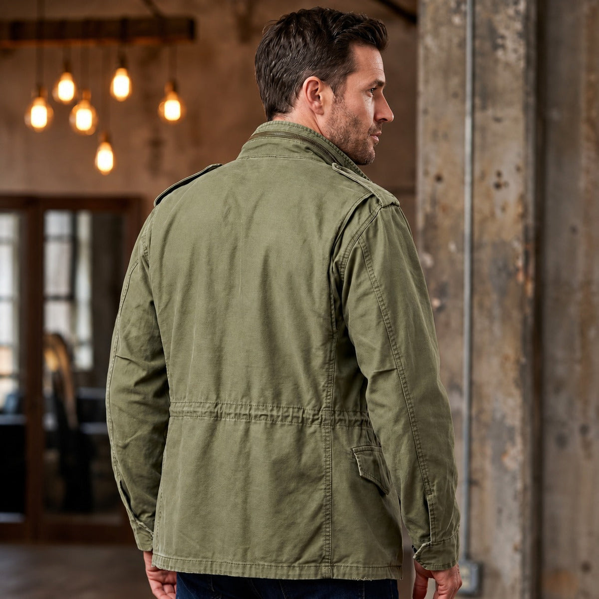 Men's Field Jacket with Button Closure and Chest Pockets - Relaxed Fit
