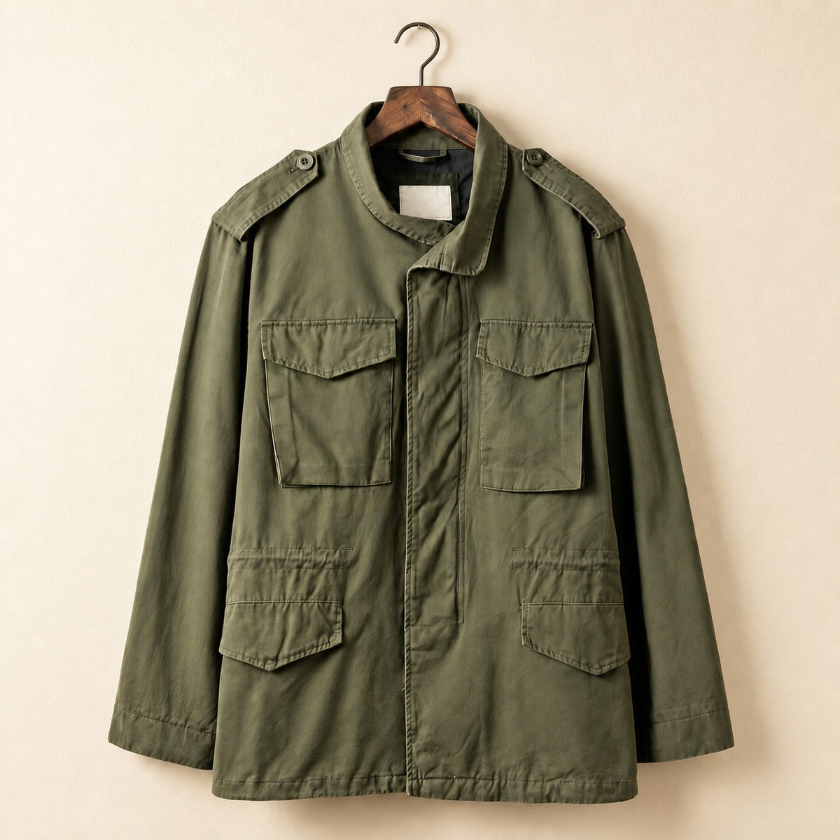 Men's Field Jacket with Button Closure and Chest Pockets - Relaxed Fit