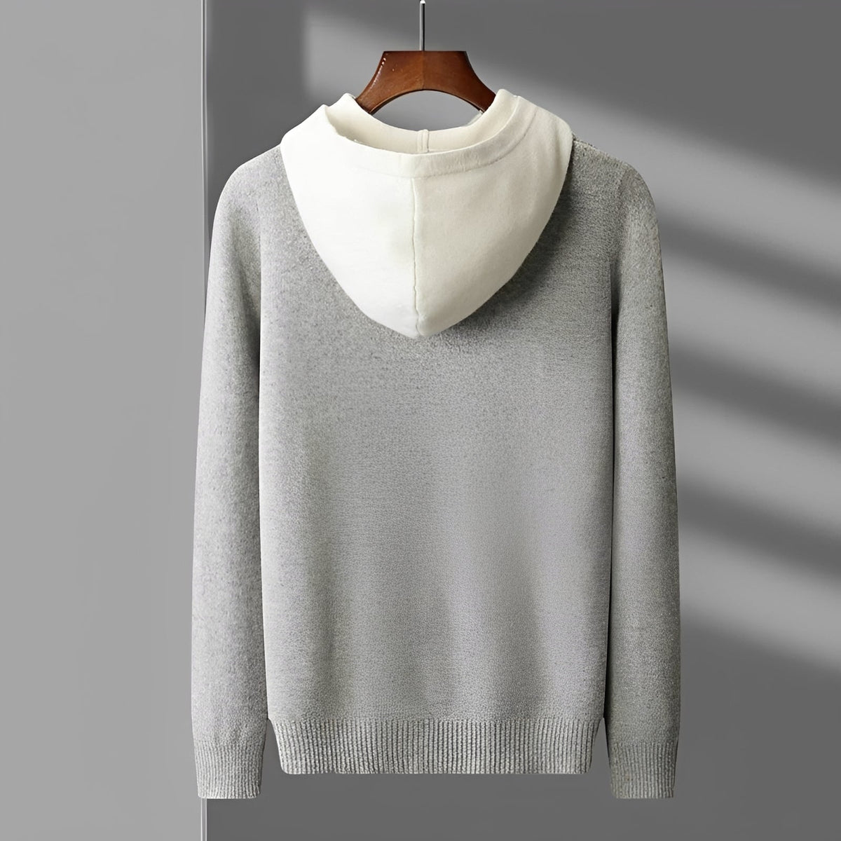 Men's Hoodie Sweater with Button Closure and Contrast Collar - Regular Fit