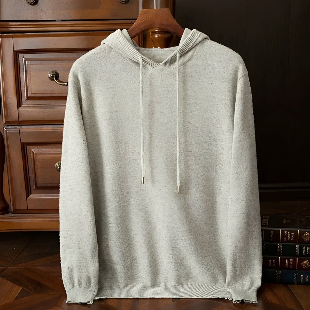 Men's Hoodie with V-Neck and Drawstring - Long Sleeve Pullover