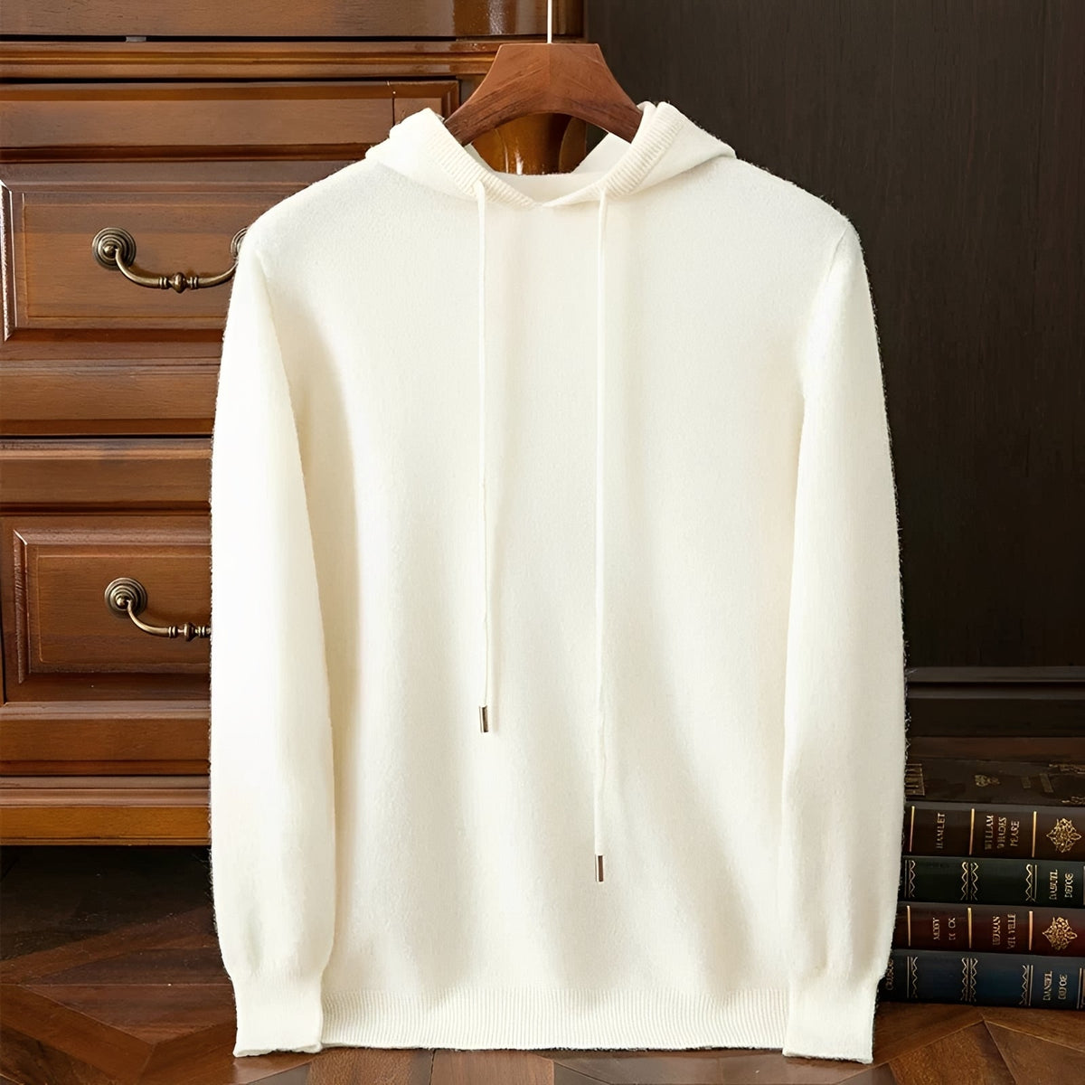 Men's Hoodie with V-Neck and Drawstring - Long Sleeve Pullover