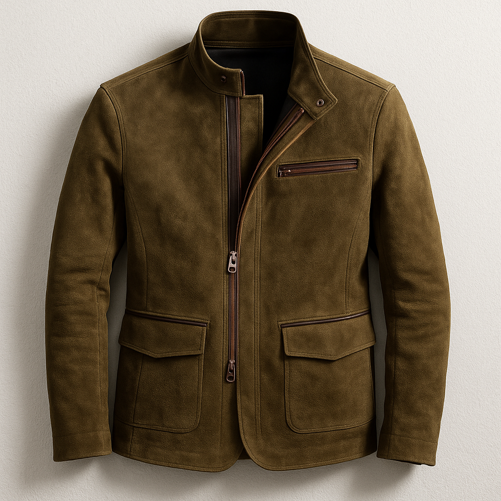 Men's Jacket with Stand Collar and Zip Closure - Tailored Fit with Pockets