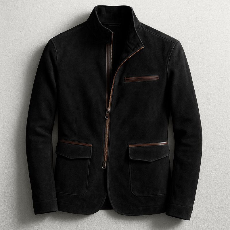 Men's Jacket with Stand Collar and Zip Closure - Tailored Fit with Pockets