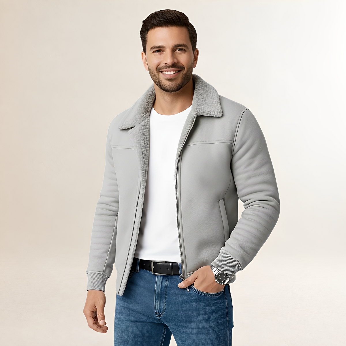 Men's Jacket - Zip Closure, Collar Design, Modern Fit