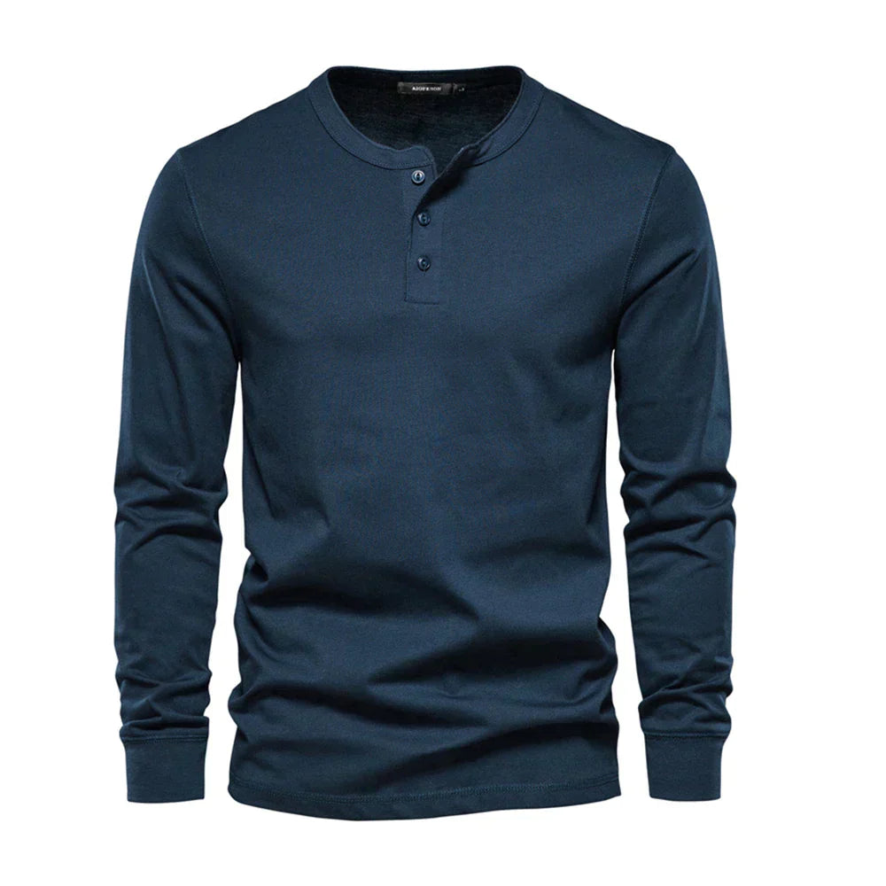 Men's Long Sleeve Henley T-Shirt - Button Neck, Regular Fit