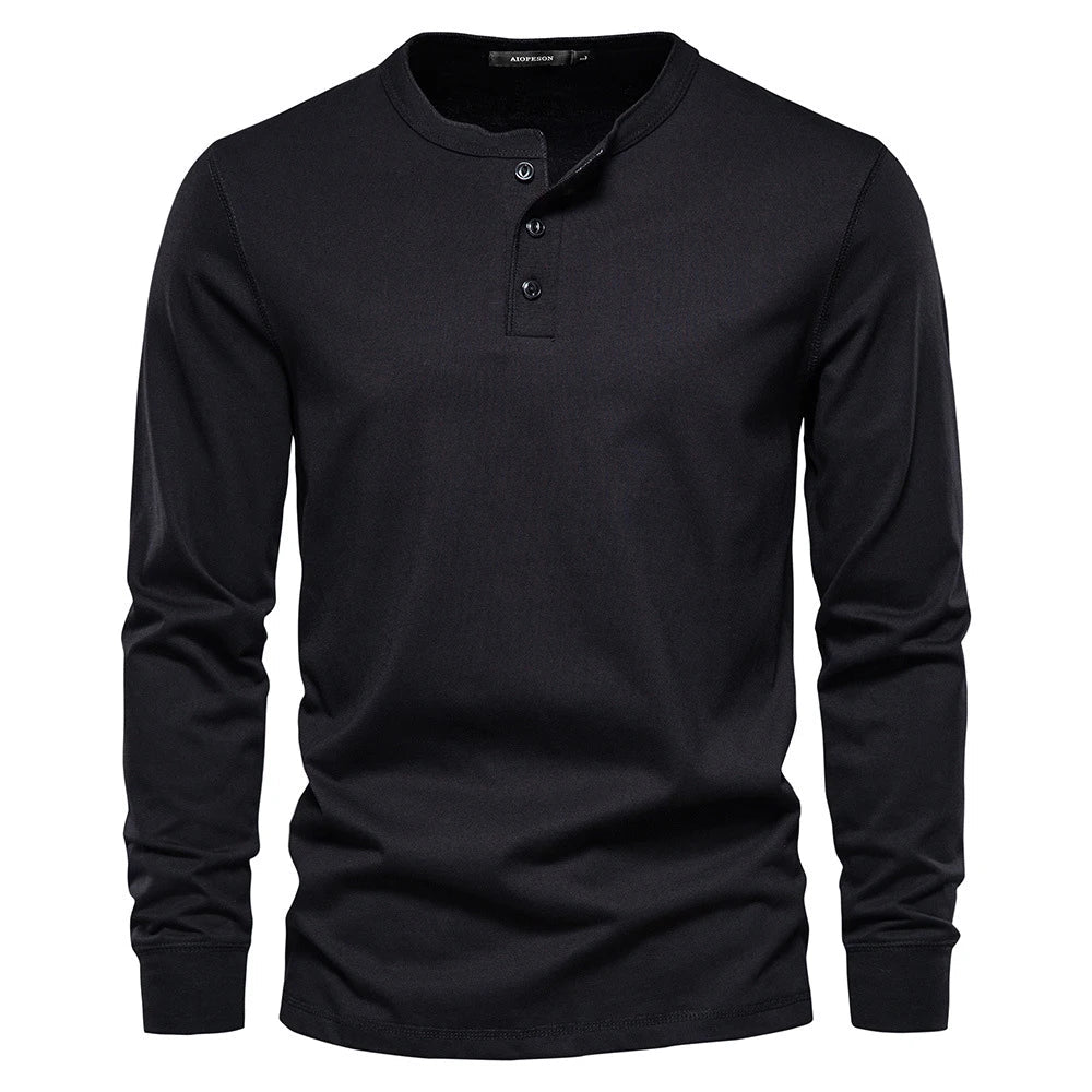 Men's Long Sleeve Henley T-Shirt - Button Neck, Regular Fit