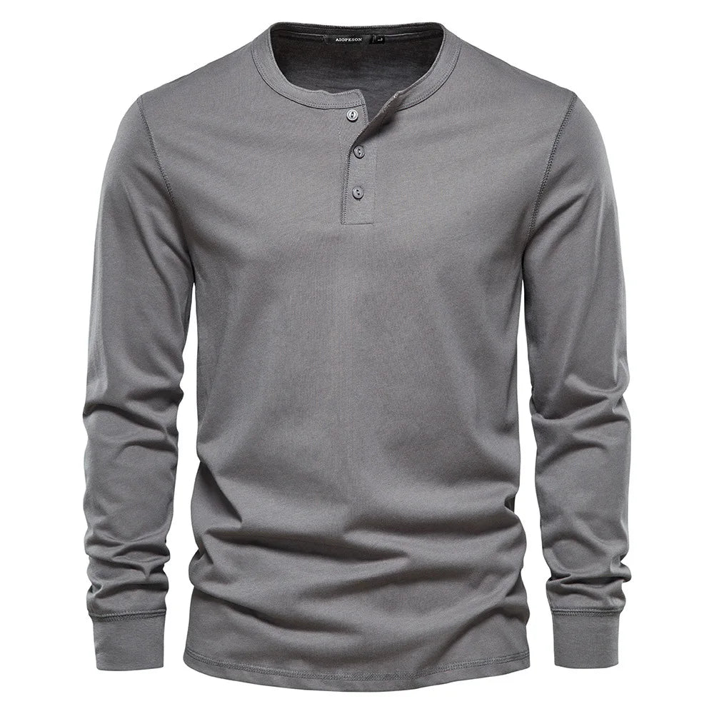 Men's Long Sleeve Henley T-Shirt - Button Neck, Regular Fit