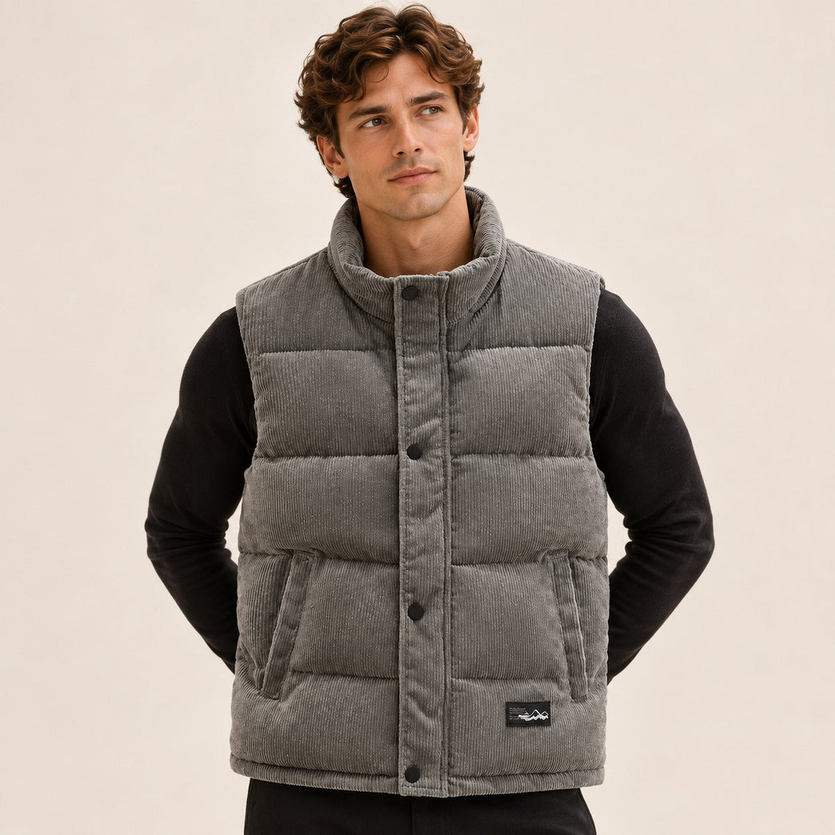 Men's Padded Vest with High Collar - Casual Outerwear
