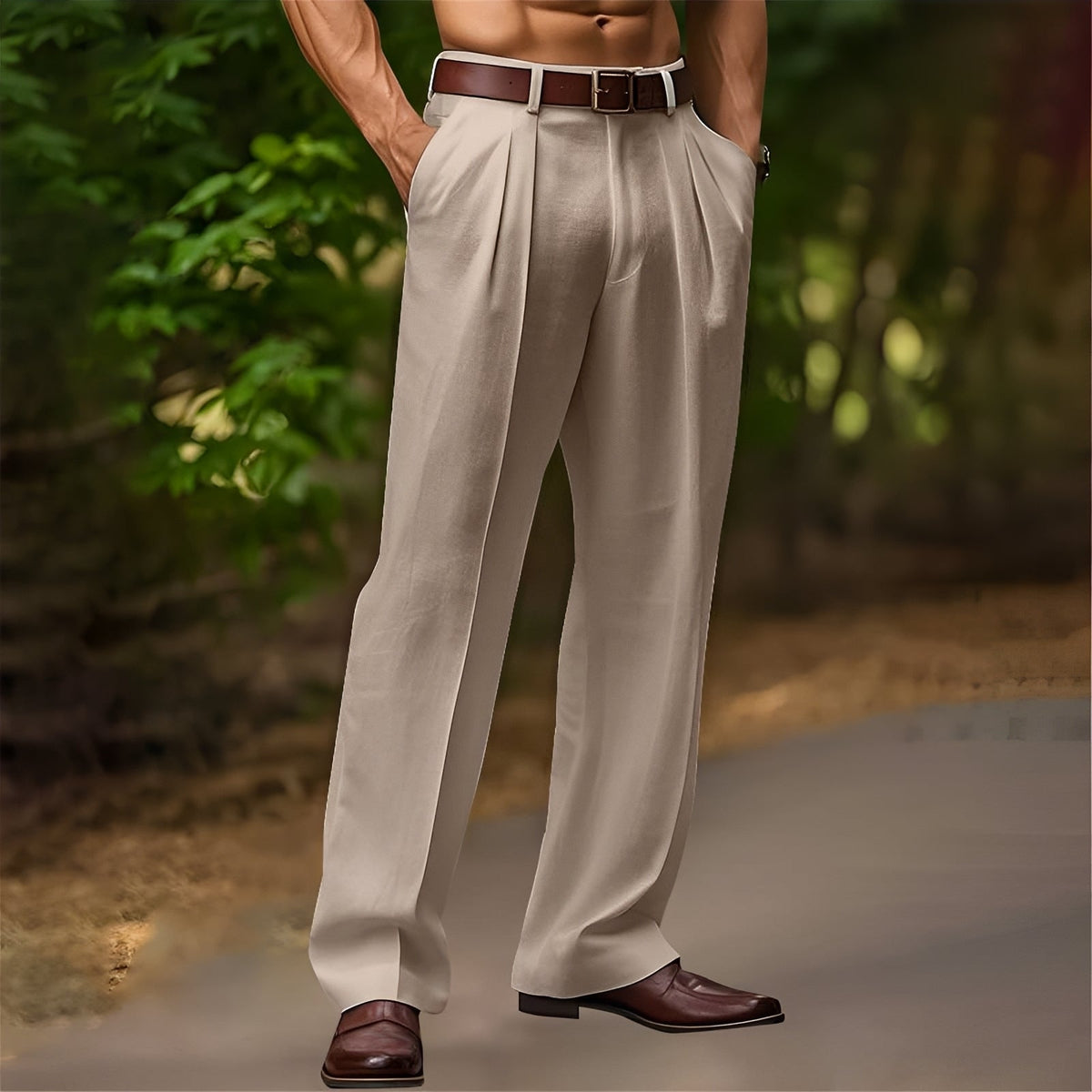 Men's Pleated Casual Pants - Relaxed Fit, Wide Leg, Versatile Style