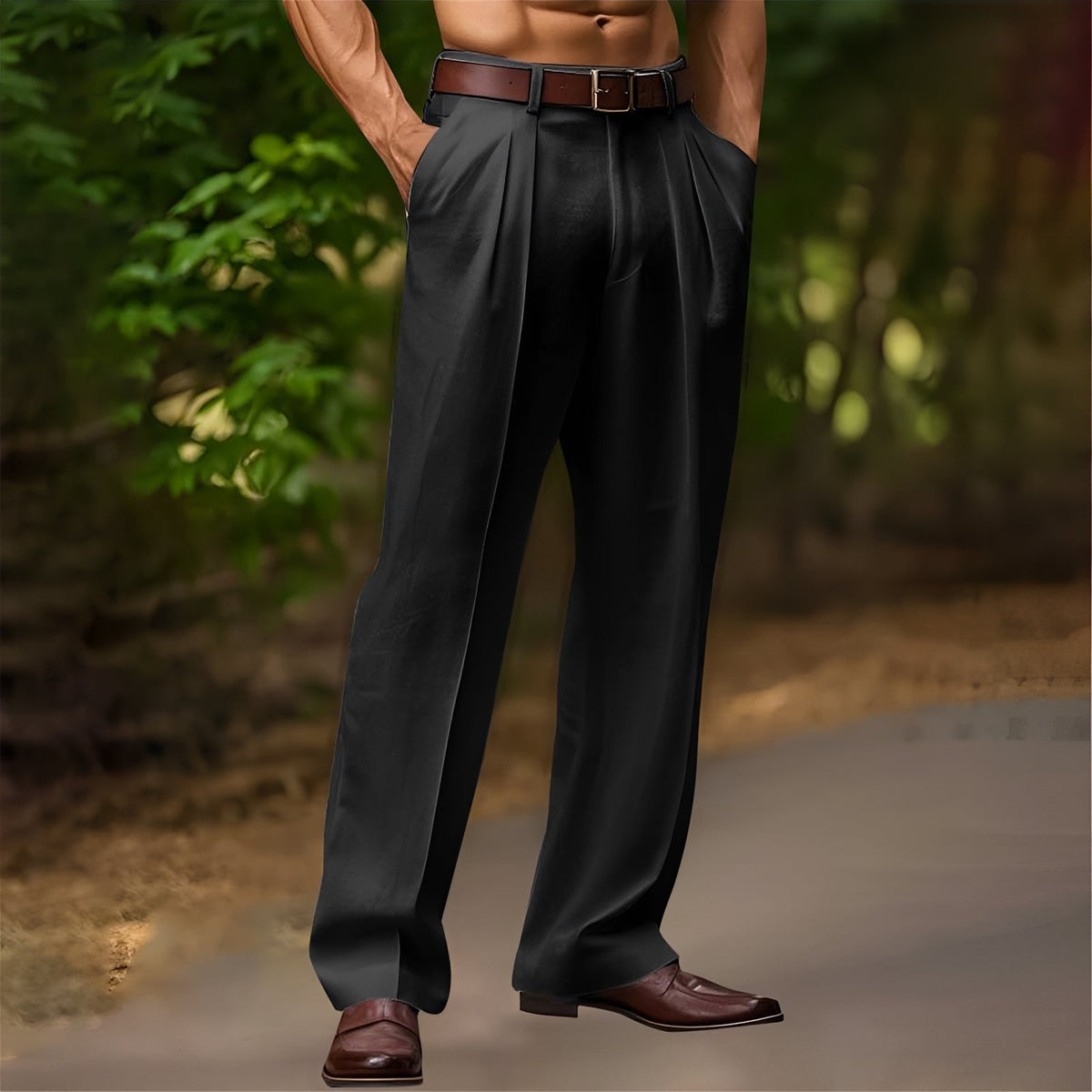 Men's Pleated Casual Pants - Relaxed Fit, Wide Leg, Versatile Style