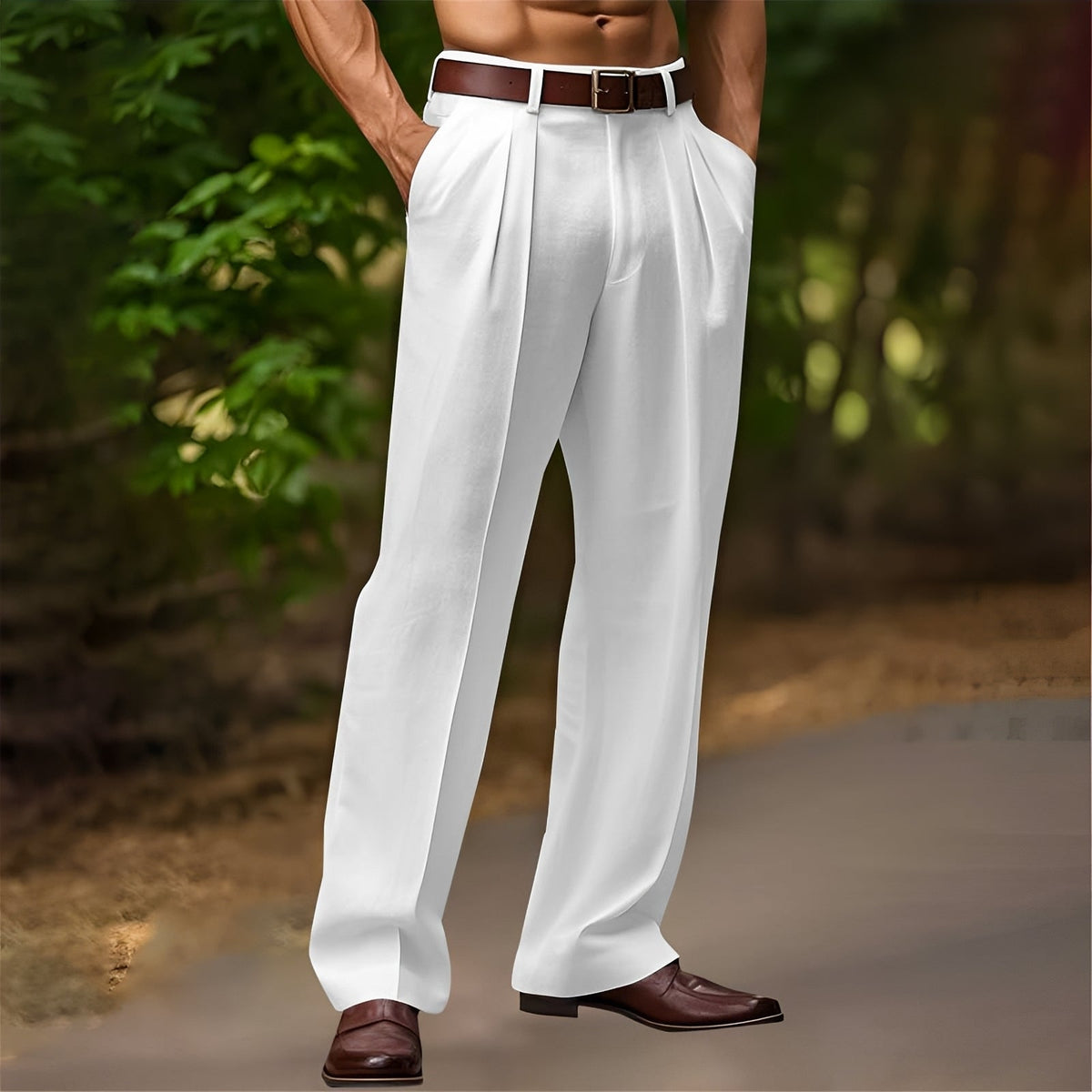 Men's Pleated Casual Pants - Relaxed Fit, Wide Leg, Versatile Style