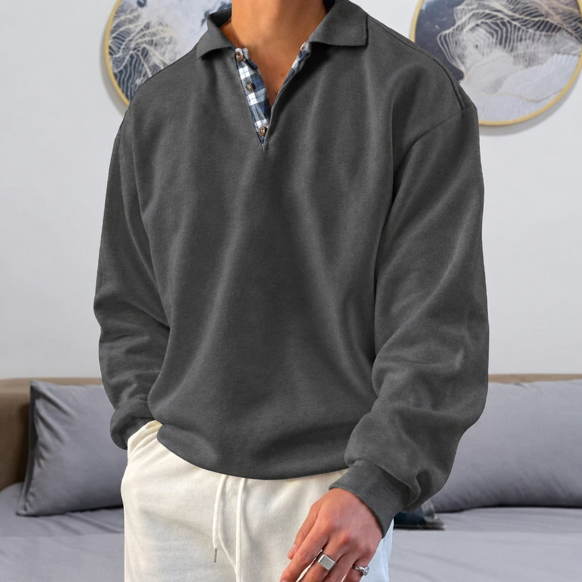Men's Pullover - V-Neck with Long Sleeves and Collar
