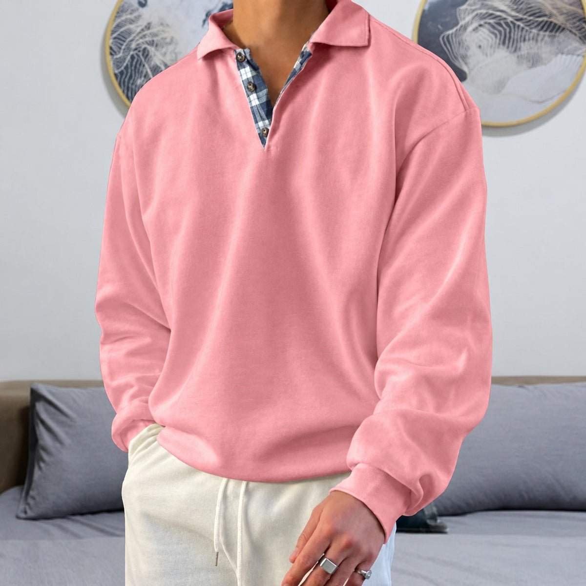 Men's Pullover - V-Neck with Long Sleeves and Collar