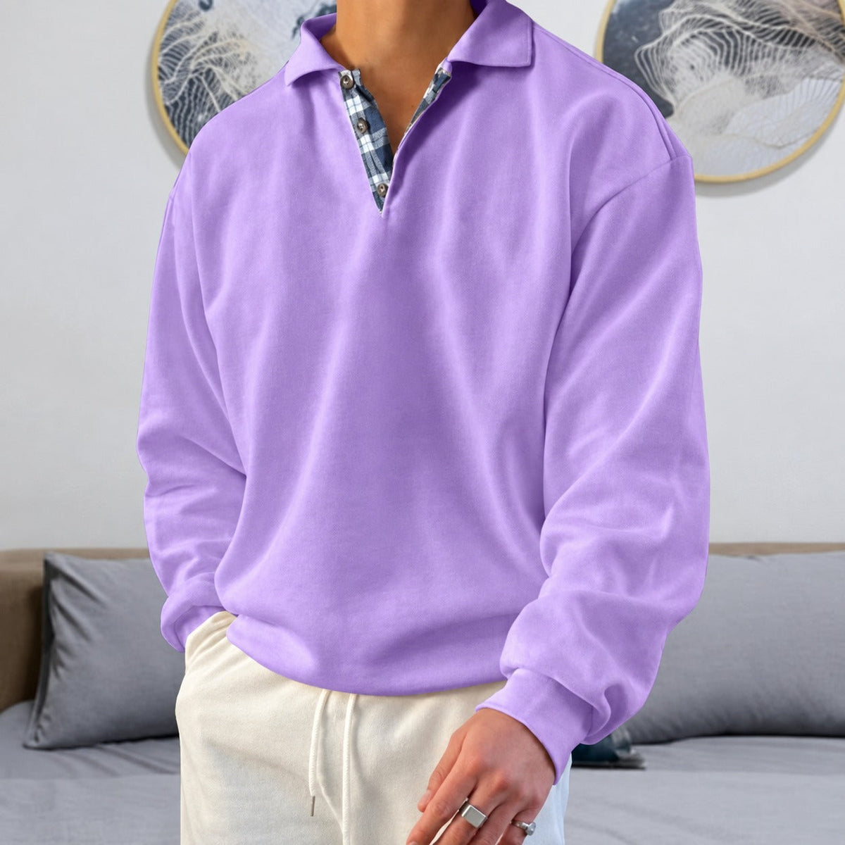 Men's Pullover - V-Neck with Long Sleeves and Collar