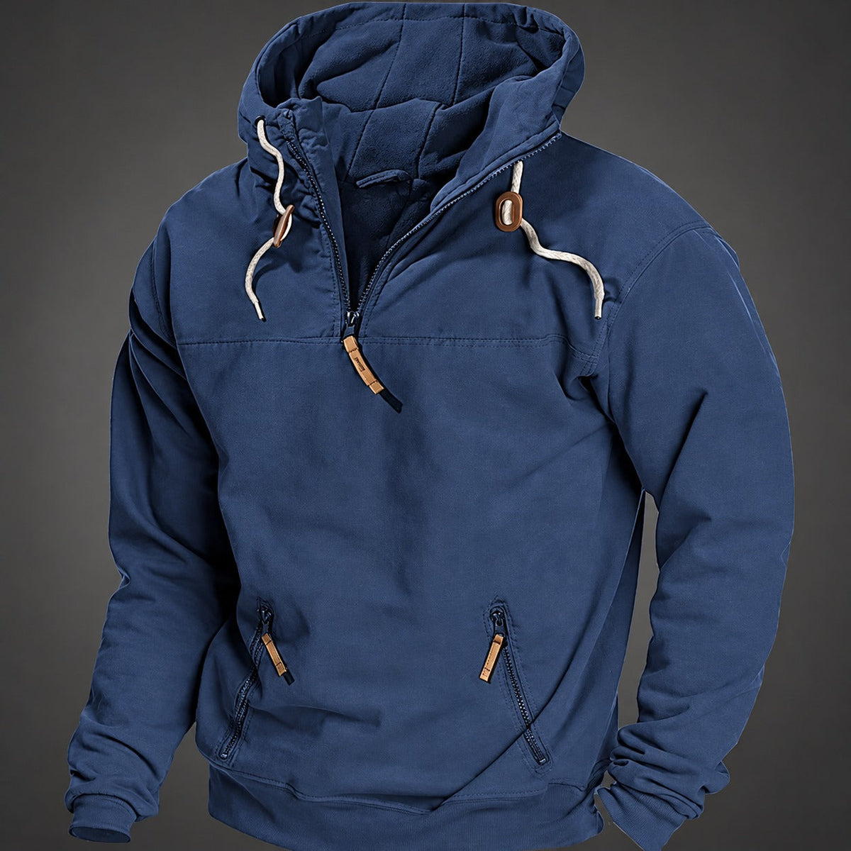 Men's Quarter Zip Hoodie - Kangaroo Pocket, Drawstring Hood, Relaxed Fit