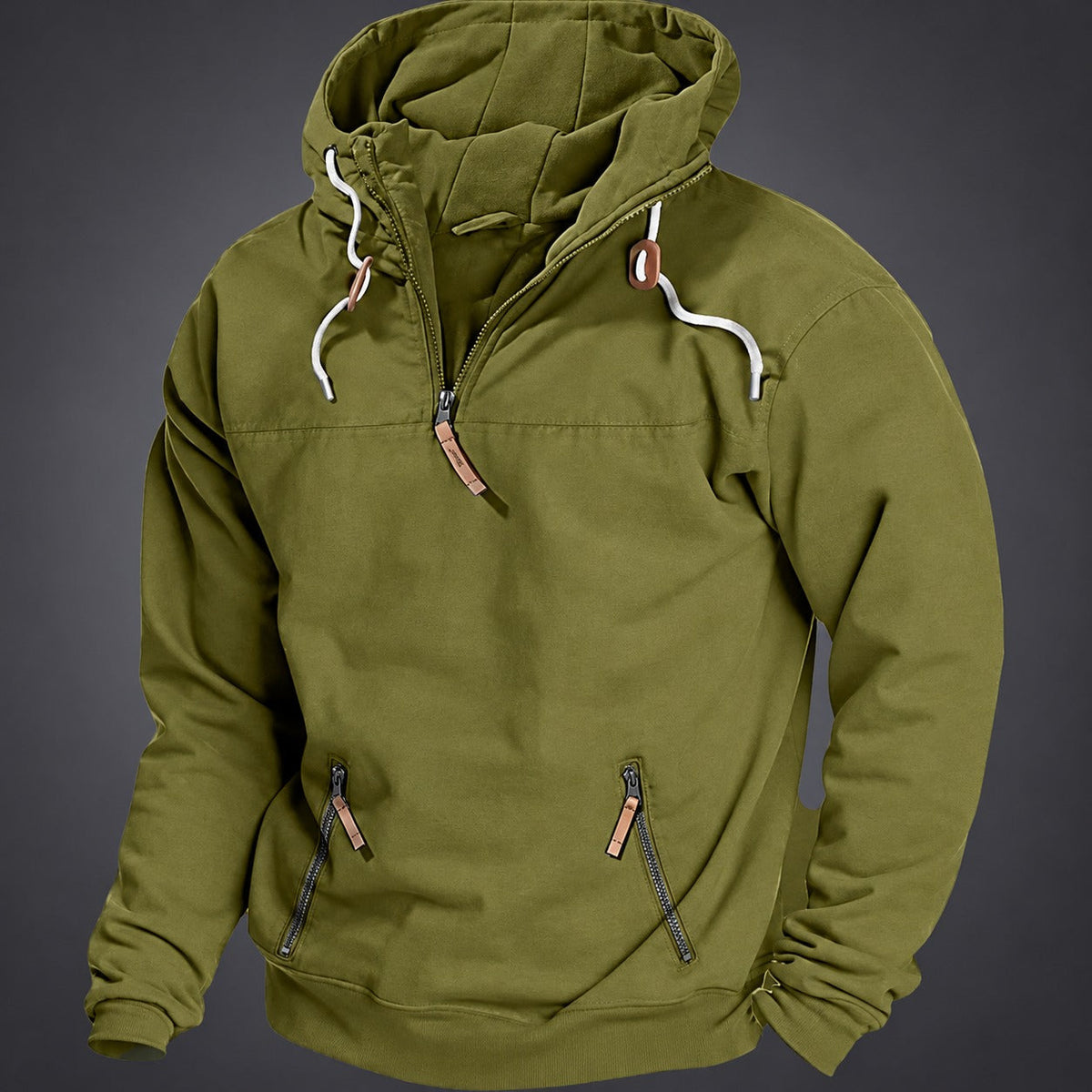 Men's Quarter Zip Hoodie - Kangaroo Pocket, Drawstring Hood, Relaxed Fit