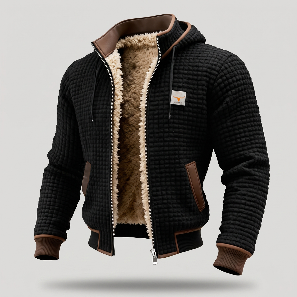 Men's Quilted Jacket - Hooded with Zip Closure and Contrast Trim