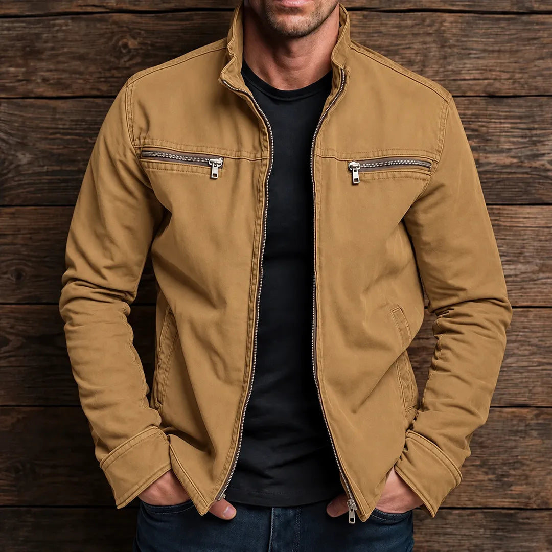 Men's Stand Collar Jacket - Zip Closure, Two Chest Pockets, Regular Fit