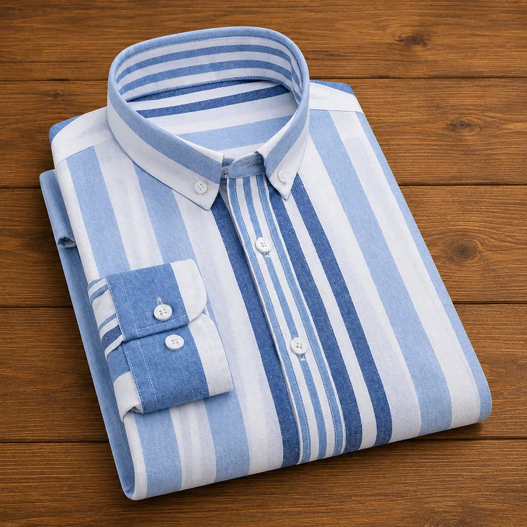 Men's Striped Casual Shirt - Button Front, Pointed Collar, Regular Fit