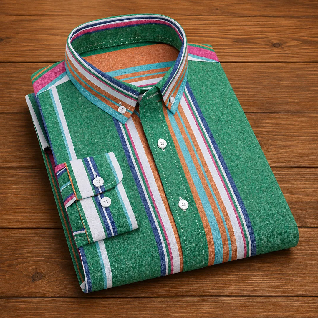 Men's Striped Casual Shirt - Button Front, Pointed Collar, Regular Fit