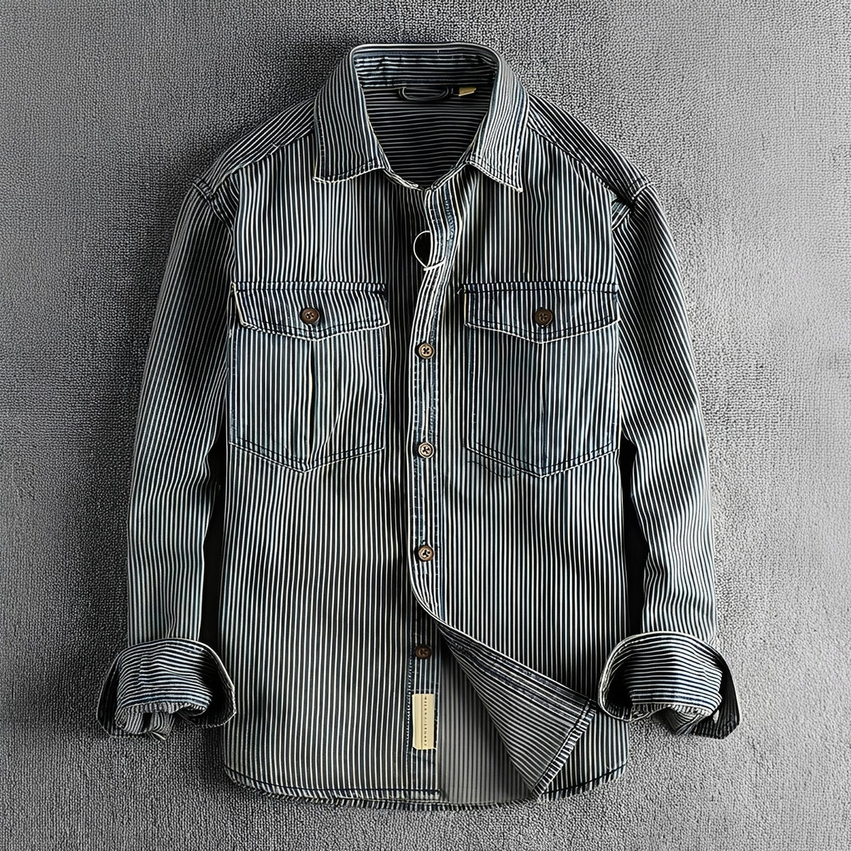 Men's Striped Shirt - Long Sleeve, Button Closure, Two Chest Pockets
