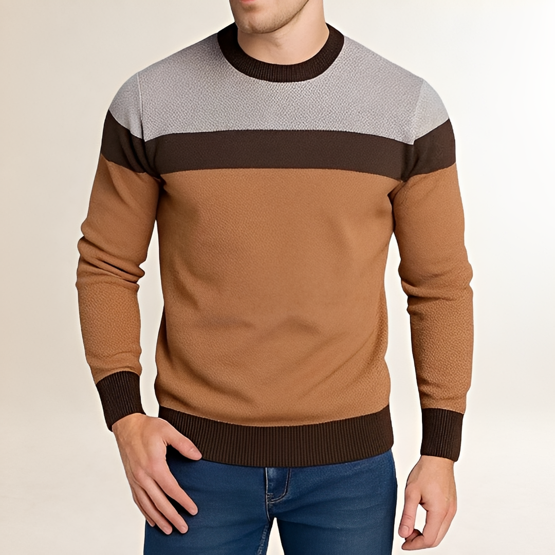 Men's Sweater Crew Neck Color Block Design - Fitted Cut
