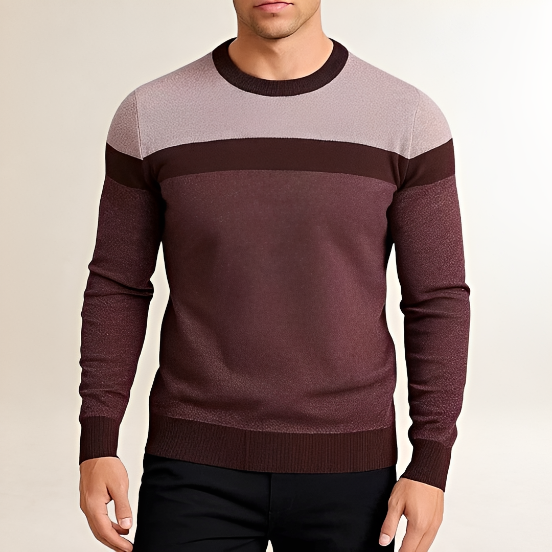 Men's Sweater Crew Neck Color Block Design - Fitted Cut