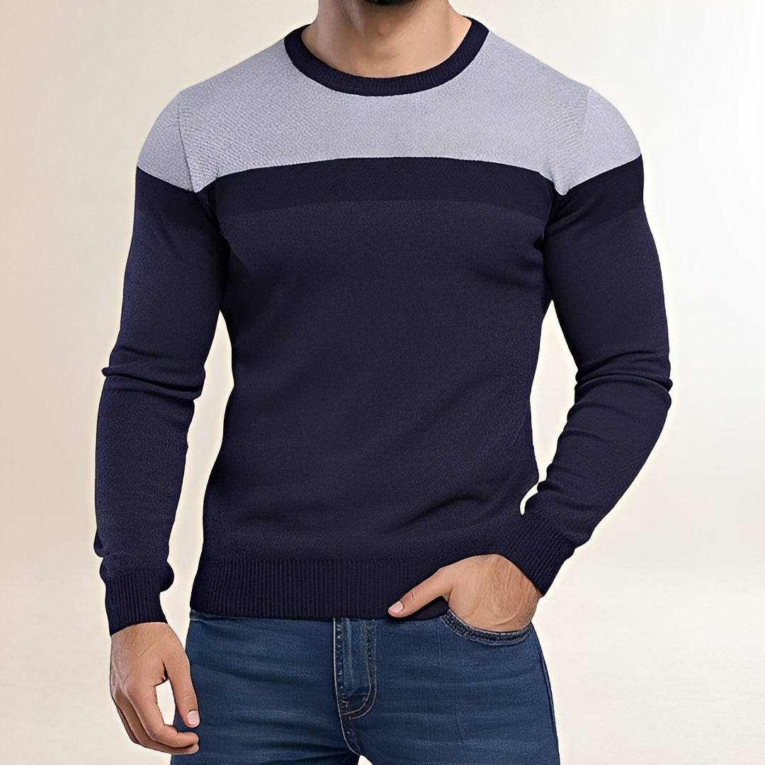 Men's Sweater Crew Neck Color Block Design - Fitted Cut