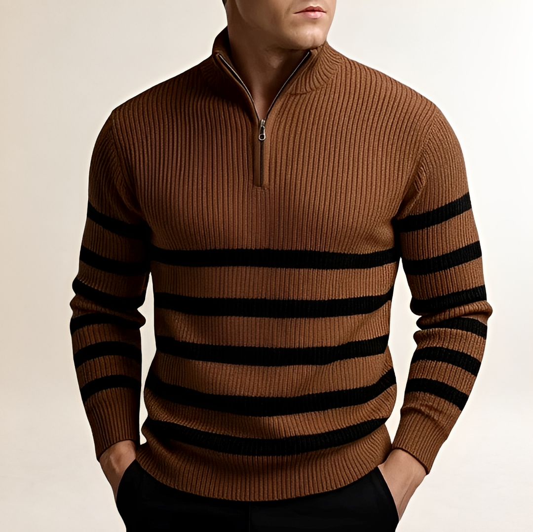Men's Sweater Half-Zip with Bold Stripes - Comfortable Fit