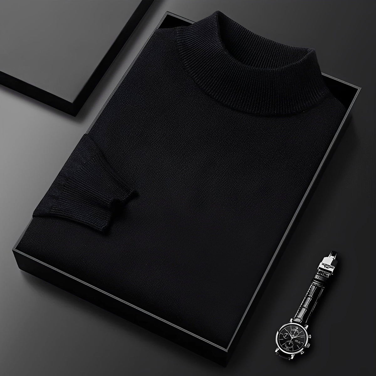 Men's Sweater - High Neck Design with Ribbed Cuffs and Modern Fit