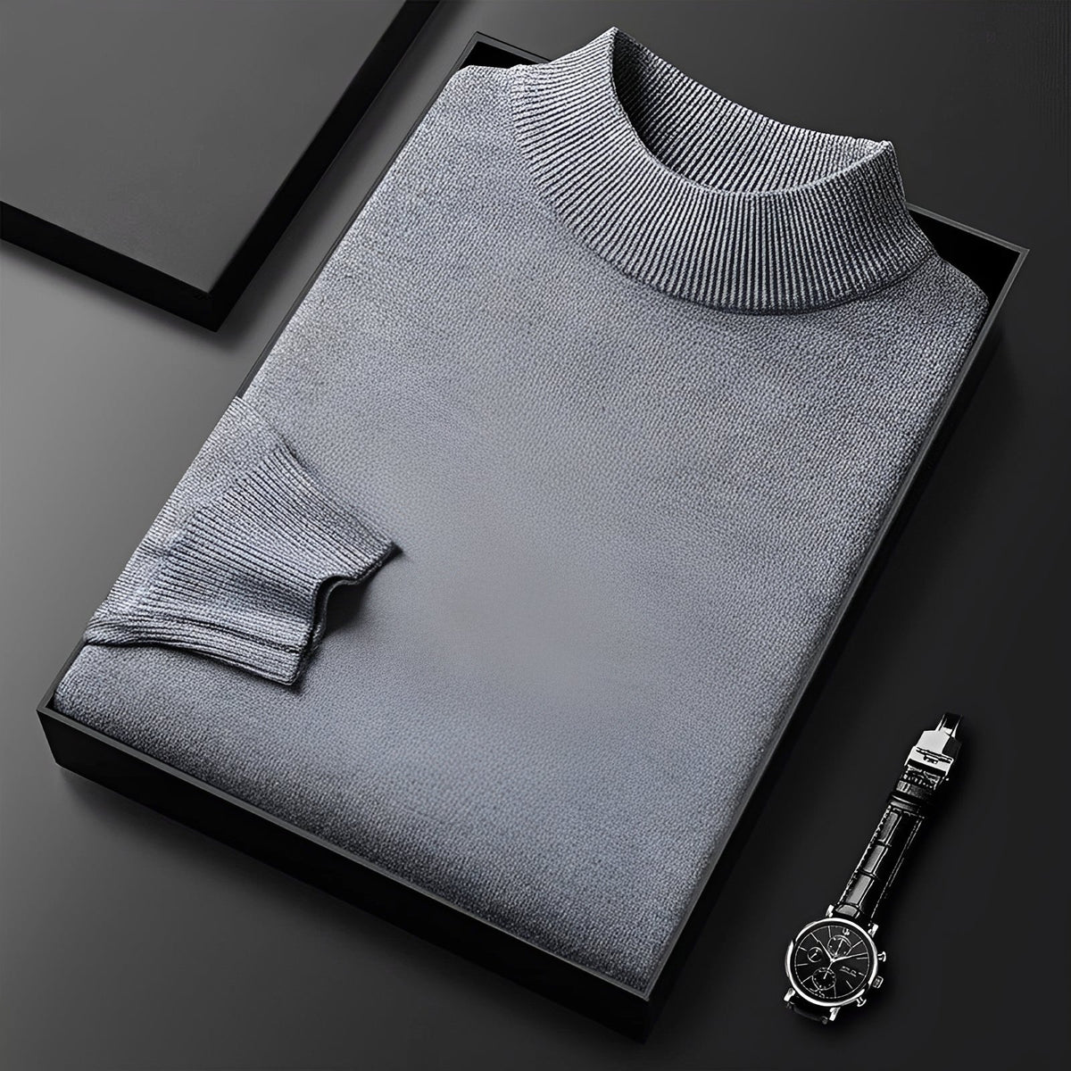 Men's Sweater - High Neck Design with Ribbed Cuffs and Modern Fit