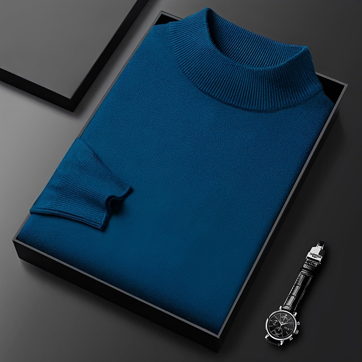 Men's Sweater - High Neck Design with Ribbed Cuffs and Modern Fit