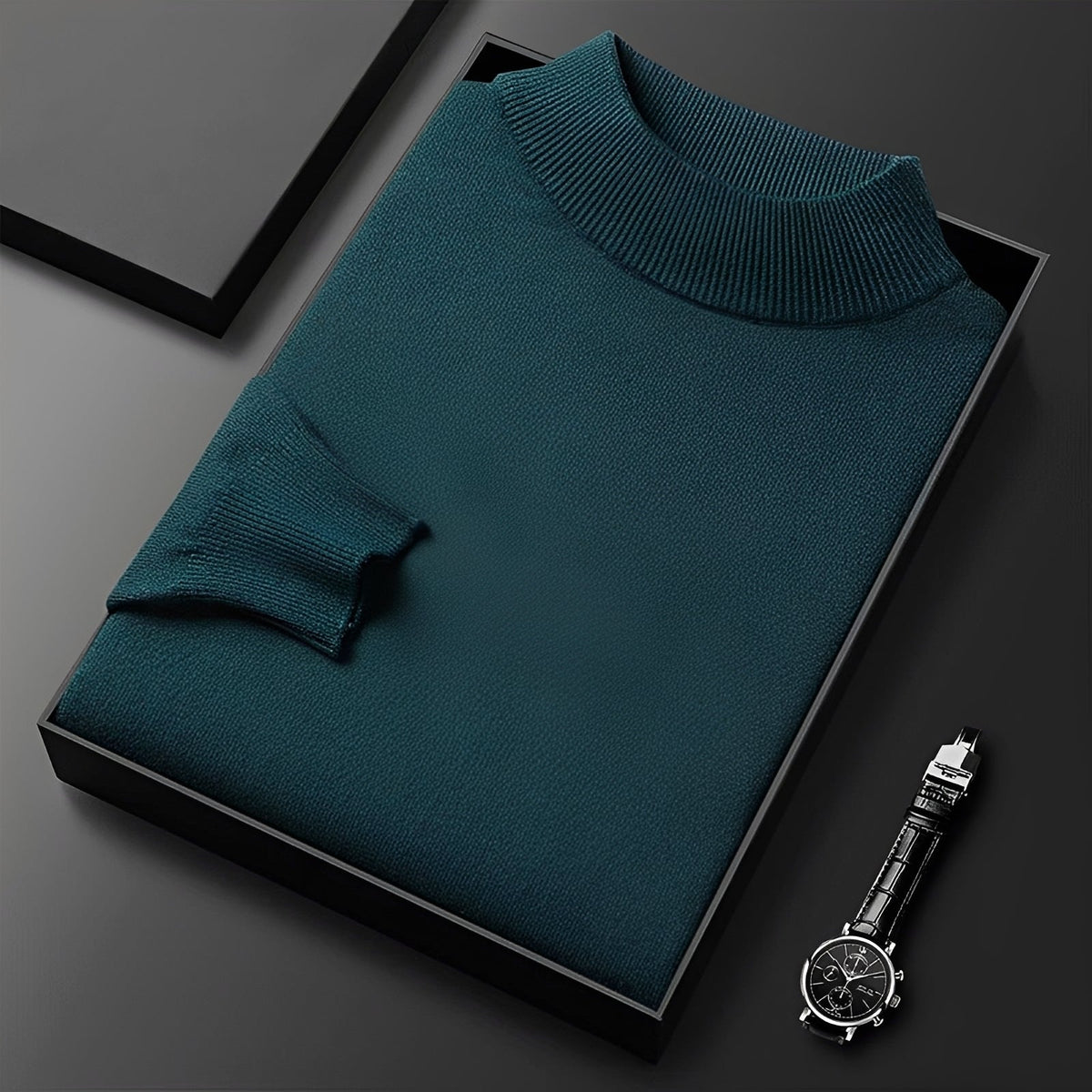 Men's Sweater - High Neck Design with Ribbed Cuffs and Modern Fit