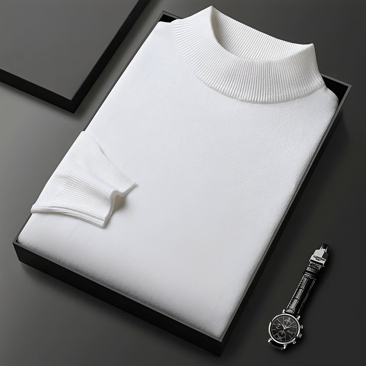 Men's Sweater - High Neck Design with Ribbed Cuffs and Modern Fit