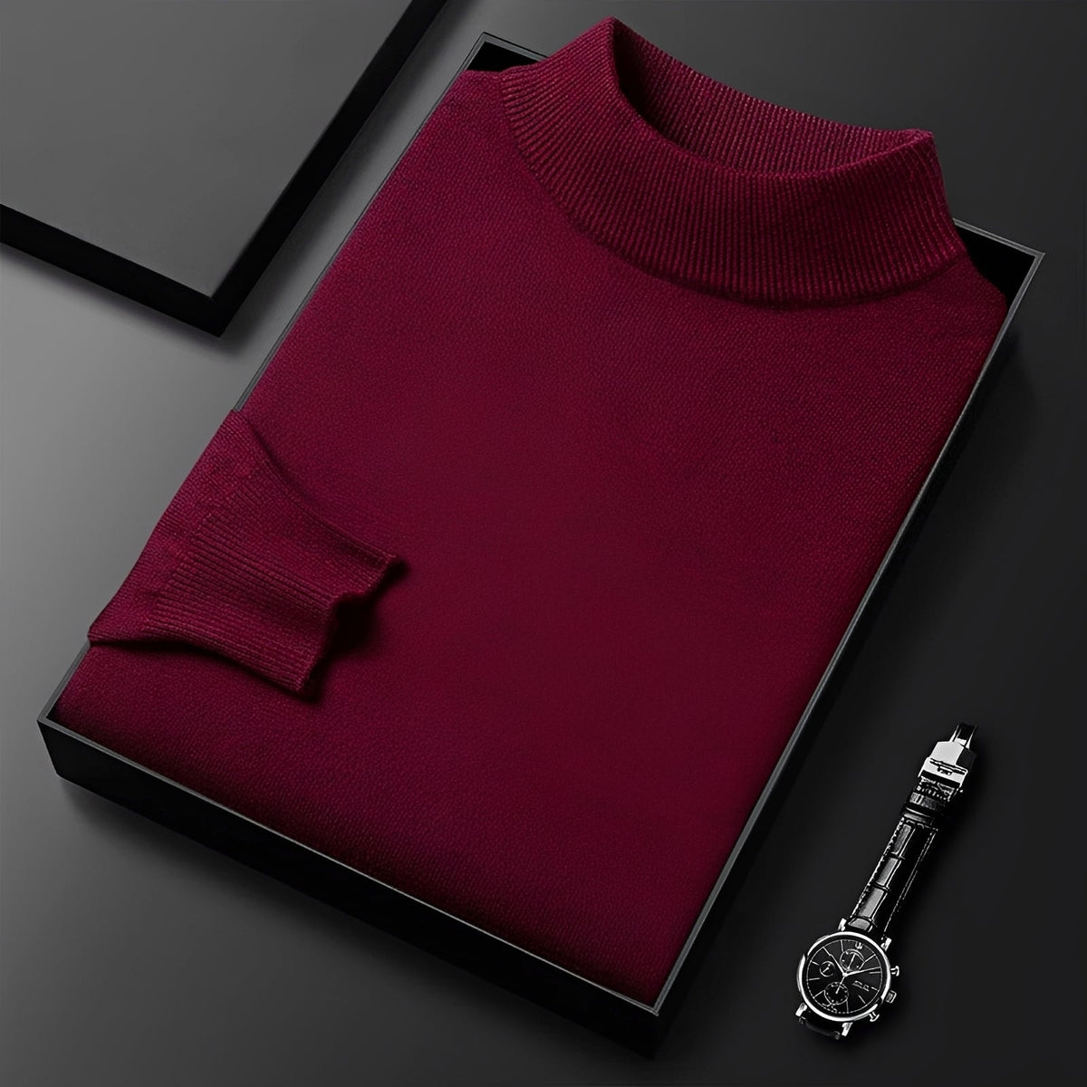 Men's Sweater - High Neck Design with Ribbed Cuffs and Modern Fit