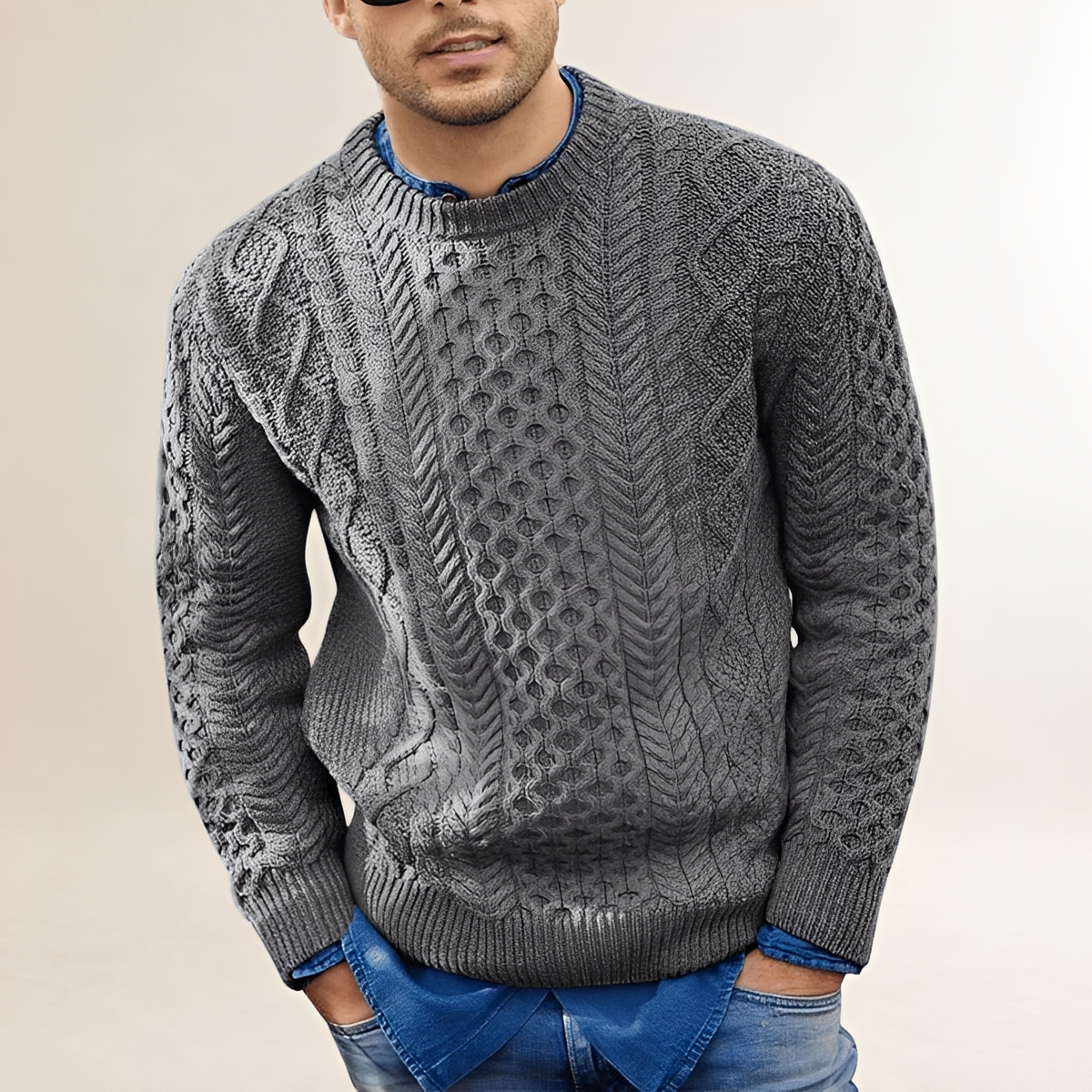 Men's Sweater - Textured Design, Crew Neck, Regular Fit, Casual Style